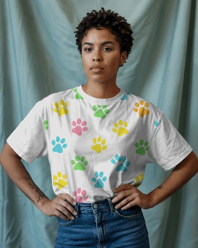 Dog Paw Print T-Shirt - Pet Lover Gift Unisex Cotton Tee