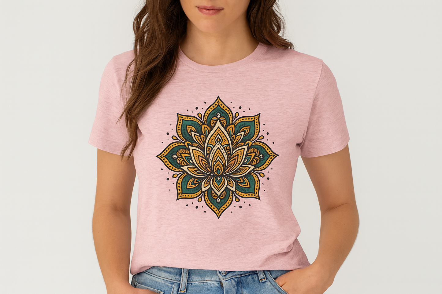 Pink t-shirt mockup with mandala design